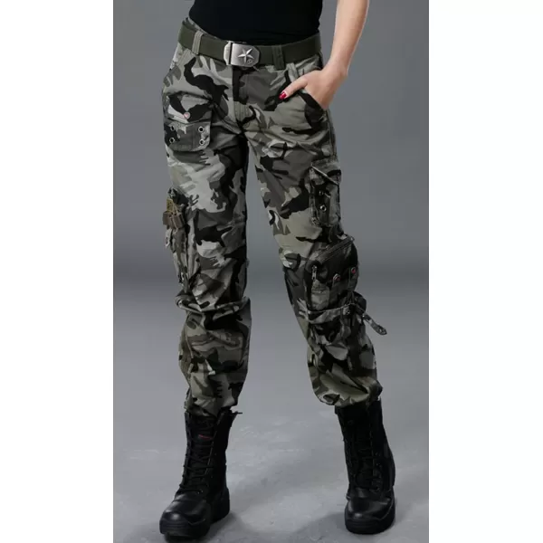 chouyatou Womens Active Loose Fit Military MultiPockets Wild Cargo PantsCamouflage