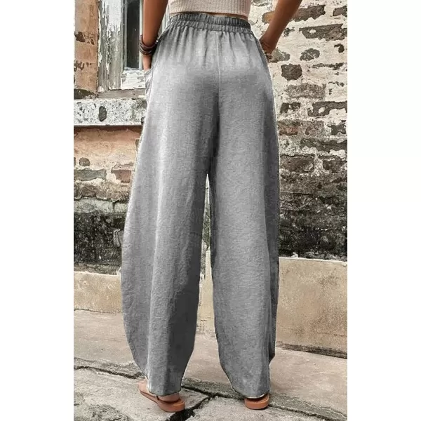 chouyatou Womens Casual Wide Leg Palazzo Cotton Linen Pants Fashion Elastic High Waist Harem PantsGrey