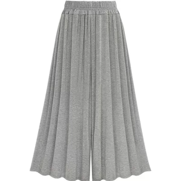 chouyatou Womens Drawstring Elastic Waist Loose Lightweight Wide Leg Flowy Pleated Jersey Capris Pant CulottesGrey
