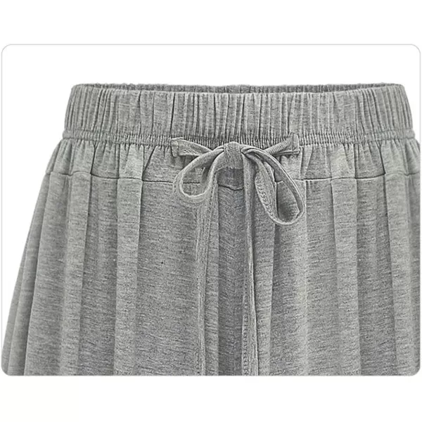chouyatou Womens Drawstring Elastic Waist Loose Lightweight Wide Leg Flowy Pleated Jersey Capris Pant CulottesGrey