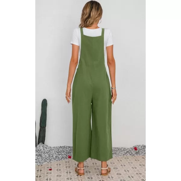 chouyatou Womens Summer Wide Leg Bib Linen Overalls Palazzo Pants Casual Linen JumpsuitsArmy Green