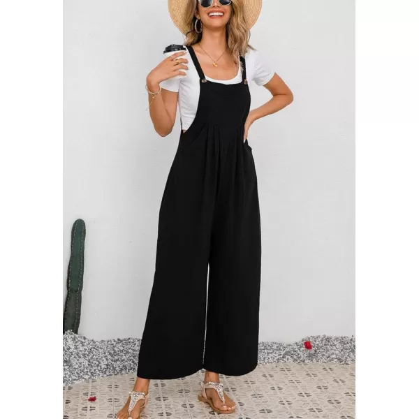 chouyatou Womens Summer Wide Leg Bib Linen Overalls Palazzo Pants Casual Linen JumpsuitsBlack