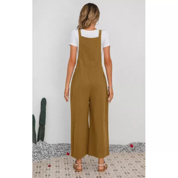 chouyatou Womens Summer Wide Leg Bib Linen Overalls Palazzo Pants Casual Linen JumpsuitsGinger