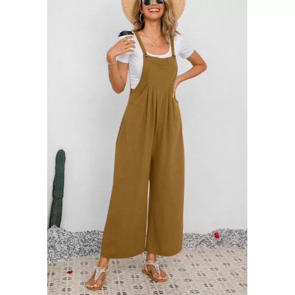 chouyatou Womens Summer Wide Leg Bib Linen Overalls Palazzo Pants Casual Linen JumpsuitsGinger