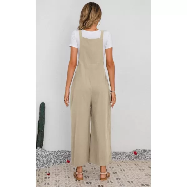 chouyatou Womens Summer Wide Leg Bib Linen Overalls Palazzo Pants Casual Linen JumpsuitsKhaki