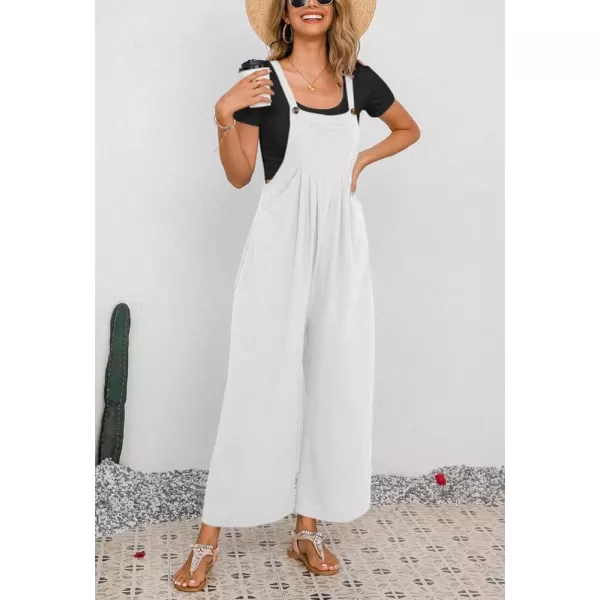 chouyatou Womens Summer Wide Leg Bib Linen Overalls Palazzo Pants Casual Linen JumpsuitsWhite