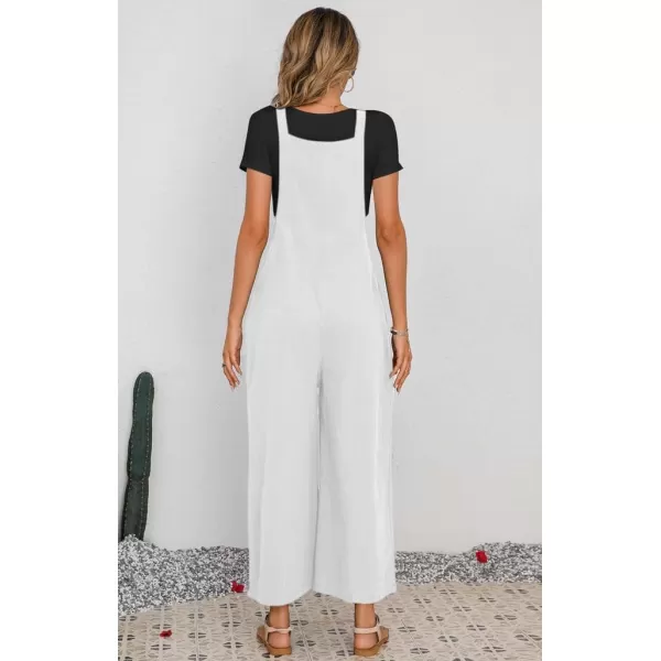 chouyatou Womens Summer Wide Leg Bib Linen Overalls Palazzo Pants Casual Linen JumpsuitsWhite