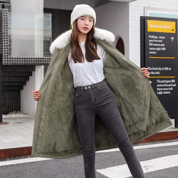 chouyatou Womens Thickened Faux Fur Collar Sherpa Lined Cotton Quilted Parka Coat JacketGreen