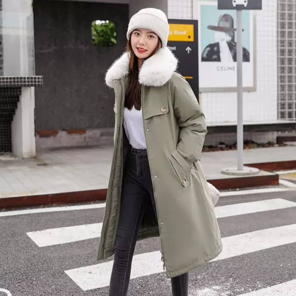 chouyatou Womens Thickened Faux Fur Collar Sherpa Lined Cotton Quilted Parka Coat JacketGreen