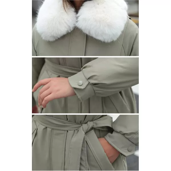 chouyatou Womens Thickened Faux Fur Collar Sherpa Lined Cotton Quilted Parka Coat JacketGreen