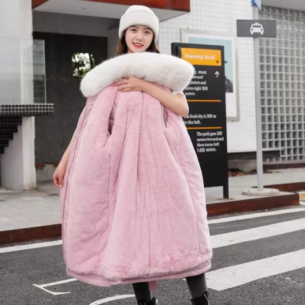 chouyatou Womens Thickened Faux Fur Collar Sherpa Lined Cotton Quilted Parka Coat JacketPink