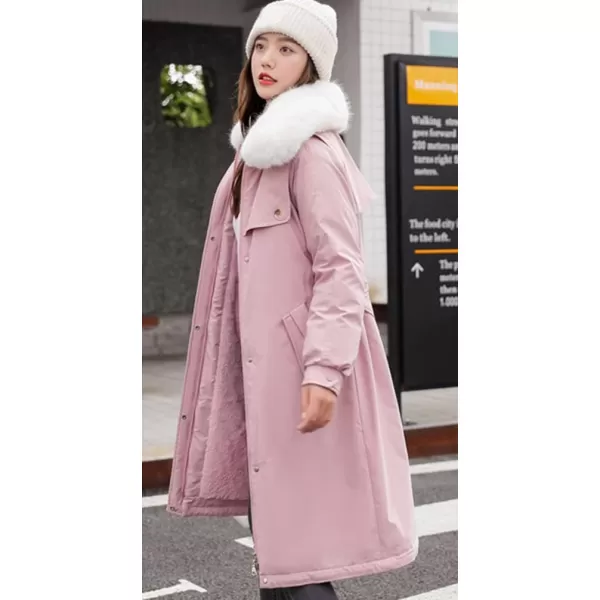 chouyatou Womens Thickened Faux Fur Collar Sherpa Lined Cotton Quilted Parka Coat JacketPink