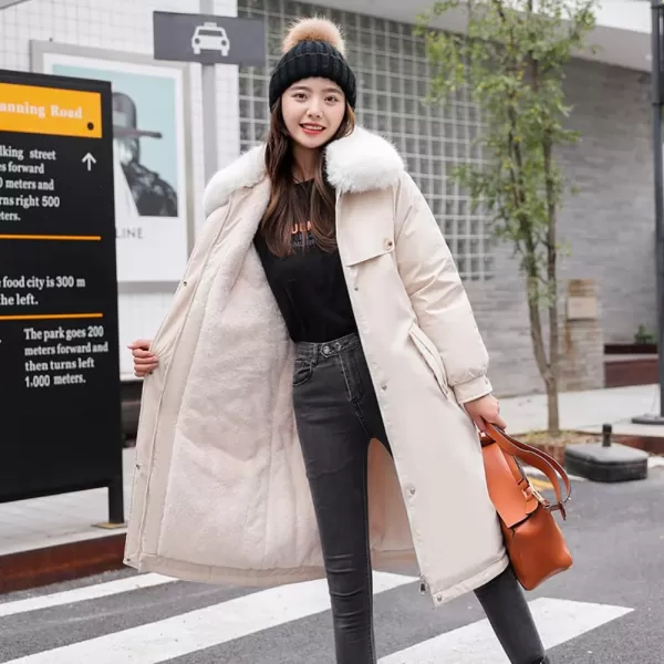 chouyatou Womens Thickened Faux Fur Collar Sherpa Lined Cotton Quilted Parka Coat JacketWhite
