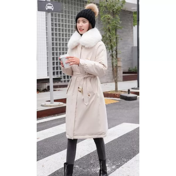 chouyatou Womens Thickened Faux Fur Collar Sherpa Lined Cotton Quilted Parka Coat JacketWhite