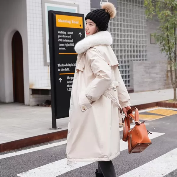 chouyatou Womens Thickened Faux Fur Collar Sherpa Lined Cotton Quilted Parka Coat JacketWhite