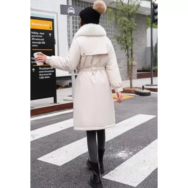 chouyatou Womens Thickened Faux Fur Collar Sherpa Lined Cotton Quilted Parka Coat JacketWhite