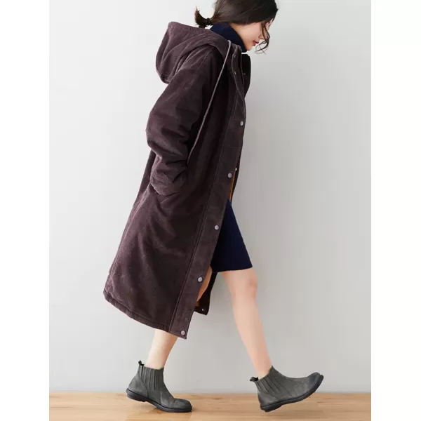 chouyatou Womens Winter Coats Sherpa Lined Hooded Midi Long Corduroy Jacket OvercoatPurplish Coffee