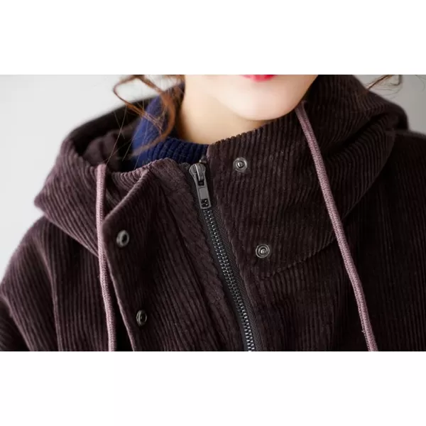 chouyatou Womens Winter Coats Sherpa Lined Hooded Midi Long Corduroy Jacket OvercoatPurplish Coffee