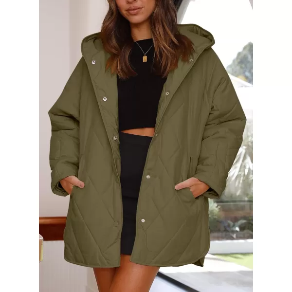 chouyatou Womens Winter Hooded Lightweight Puffer Jacket Oversized Quilted Jacket Casual Down CoatArmy Green