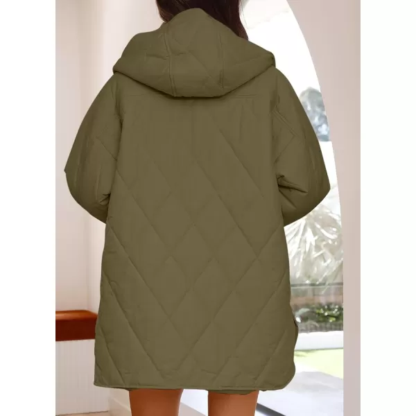 chouyatou Womens Winter Hooded Lightweight Puffer Jacket Oversized Quilted Jacket Casual Down CoatArmy Green