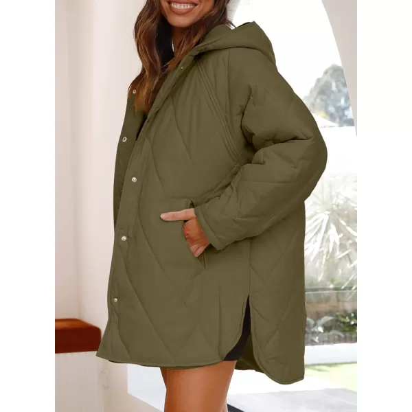 chouyatou Womens Winter Hooded Lightweight Puffer Jacket Oversized Quilted Jacket Casual Down CoatArmy Green