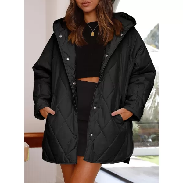 chouyatou Womens Winter Hooded Lightweight Puffer Jacket Oversized Quilted Jacket Casual Down CoatBlack