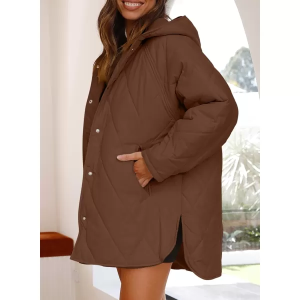 chouyatou Womens Winter Hooded Lightweight Puffer Jacket Oversized Quilted Jacket Casual Down CoatBrown