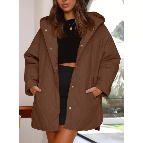 chouyatou Womens Winter Hooded Lightweight Puffer Jacket Oversized Quilted Jacket Casual Down CoatBrown