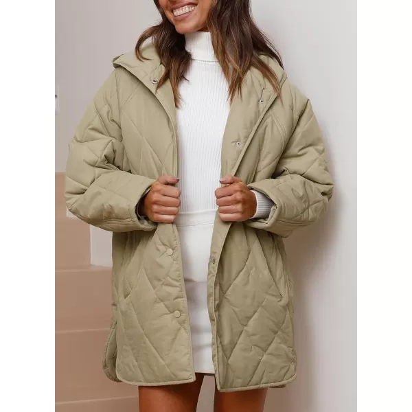 chouyatou Womens Winter Hooded Lightweight Puffer Jacket Oversized Quilted Jacket Casual Down CoatKhaki