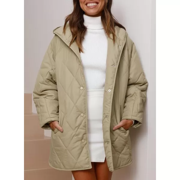 chouyatou Womens Winter Hooded Lightweight Puffer Jacket Oversized Quilted Jacket Casual Down CoatKhaki