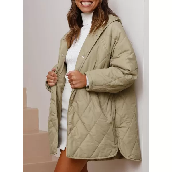 chouyatou Womens Winter Hooded Lightweight Puffer Jacket Oversized Quilted Jacket Casual Down CoatKhaki