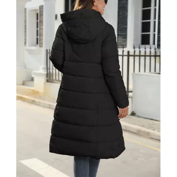 chouyatou Womens Winter Hooded Long Quilted Puffer Trench Coat Zip Up Padded Puffy Down Jacket OuterwearBlack