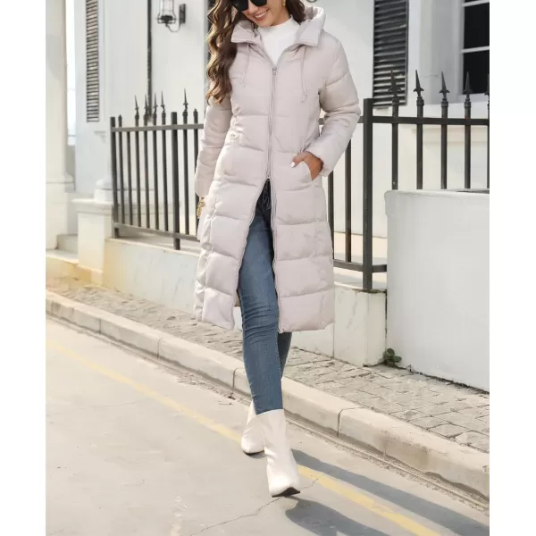 chouyatou Womens Winter Hooded Long Quilted Puffer Trench Coat Zip Up Padded Puffy Down Jacket OuterwearKhaki