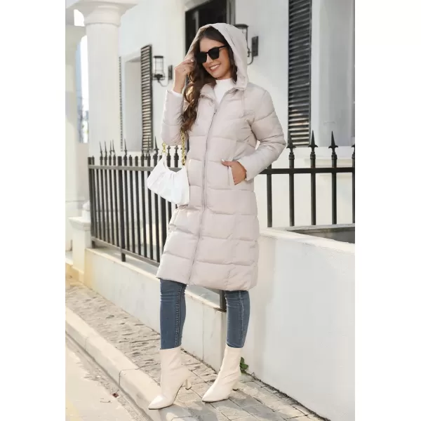 chouyatou Womens Winter Hooded Long Quilted Puffer Trench Coat Zip Up Padded Puffy Down Jacket OuterwearKhaki