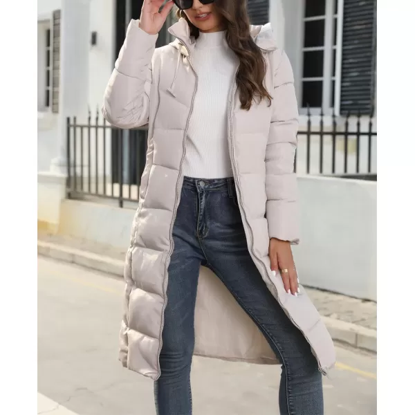 chouyatou Womens Winter Hooded Long Quilted Puffer Trench Coat Zip Up Padded Puffy Down Jacket OuterwearKhaki