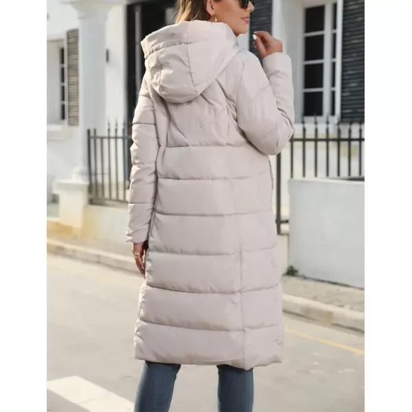 chouyatou Womens Winter Hooded Long Quilted Puffer Trench Coat Zip Up Padded Puffy Down Jacket OuterwearKhaki