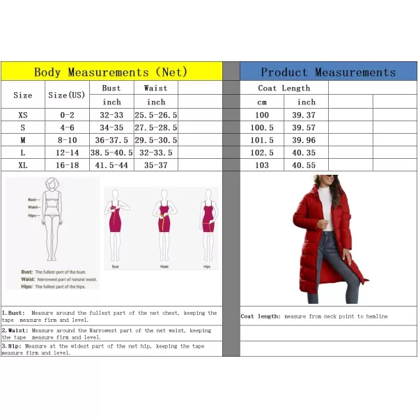 chouyatou Womens Winter Hooded Long Quilted Puffer Trench Coat Zip Up Padded Puffy Down Jacket OuterwearRed