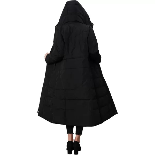 chouyatou Womens Winter Over Knee Removable Hooded Maxi Long Puffer Down CoatBlack