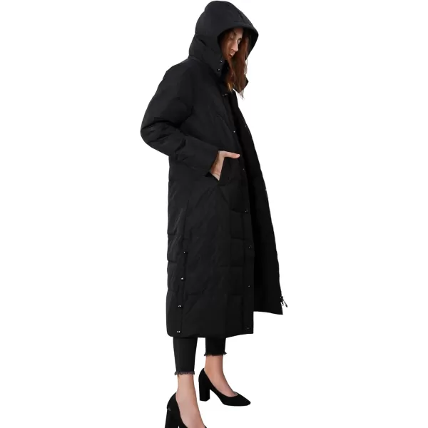 chouyatou Womens Winter Over Knee Removable Hooded Maxi Long Puffer Down CoatBlack