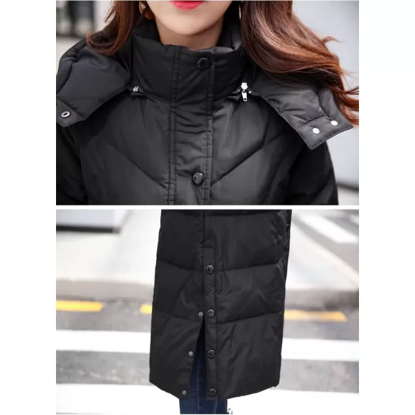chouyatou Womens Winter Over Knee Removable Hooded Maxi Long Puffer Down CoatBlack