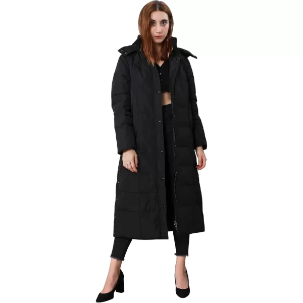 chouyatou Womens Winter Over Knee Removable Hooded Maxi Long Puffer Down CoatBlack