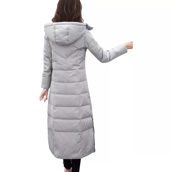 chouyatou Womens Winter Over Knee Removable Hooded Maxi Long Puffer Down CoatGrey