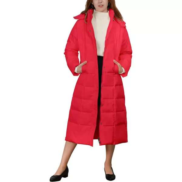 chouyatou Womens Winter Over Knee Removable Hooded Maxi Long Puffer Down CoatRed