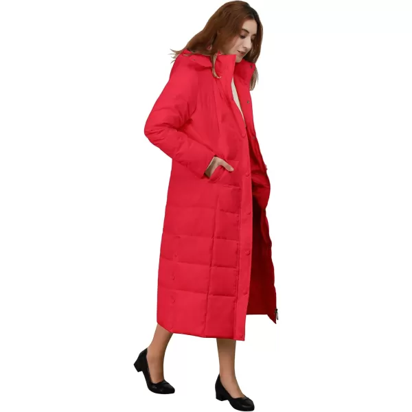 chouyatou Womens Winter Over Knee Removable Hooded Maxi Long Puffer Down CoatRed
