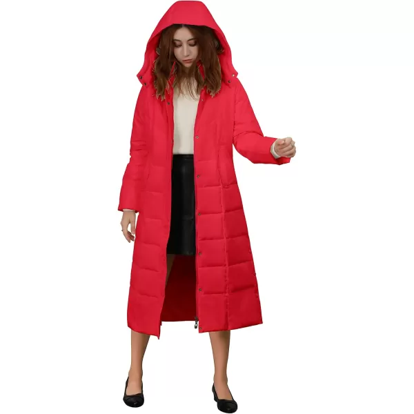 chouyatou Womens Winter Over Knee Removable Hooded Maxi Long Puffer Down CoatRed