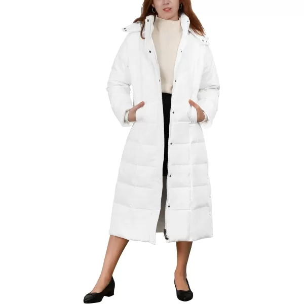 chouyatou Womens Winter Over Knee Removable Hooded Maxi Long Puffer Down CoatWhite