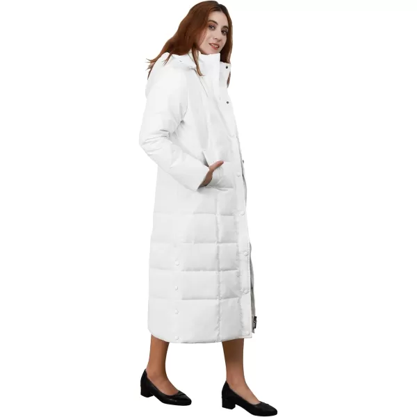 chouyatou Womens Winter Over Knee Removable Hooded Maxi Long Puffer Down CoatWhite