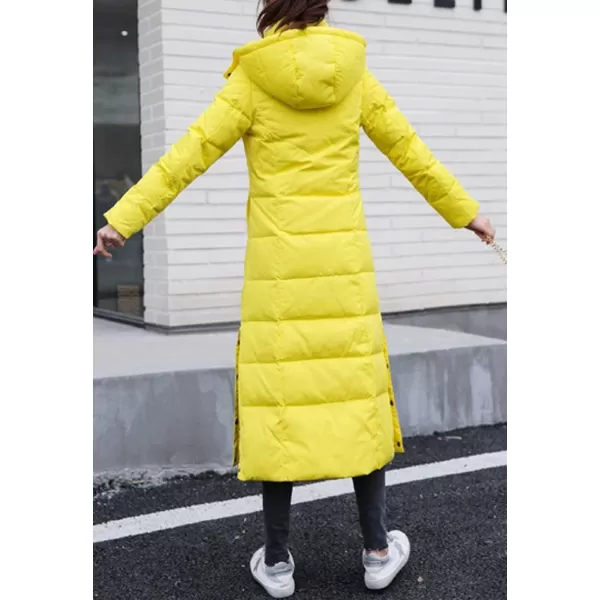 chouyatou Womens Winter Over Knee Removable Hooded Maxi Long Puffer Down CoatYellow