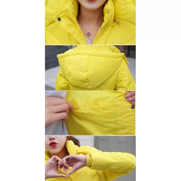 chouyatou Womens Winter Over Knee Removable Hooded Maxi Long Puffer Down CoatYellow