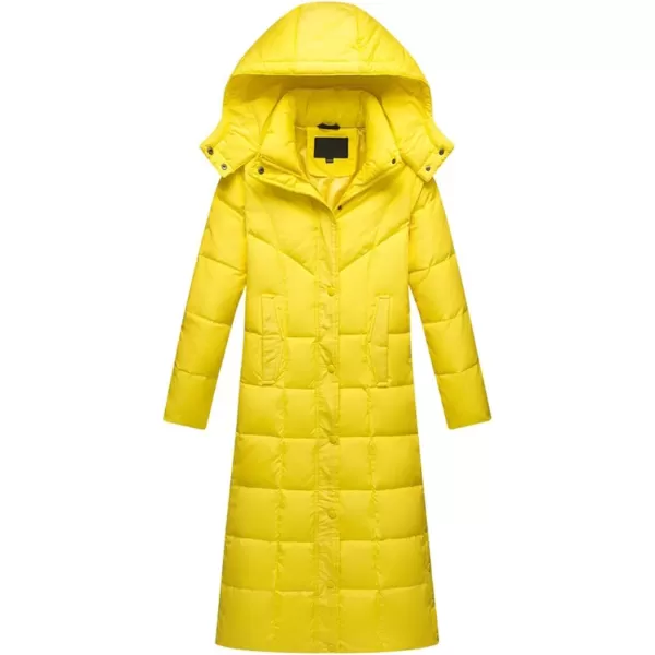chouyatou Womens Winter Over Knee Removable Hooded Maxi Long Puffer Down CoatYellow